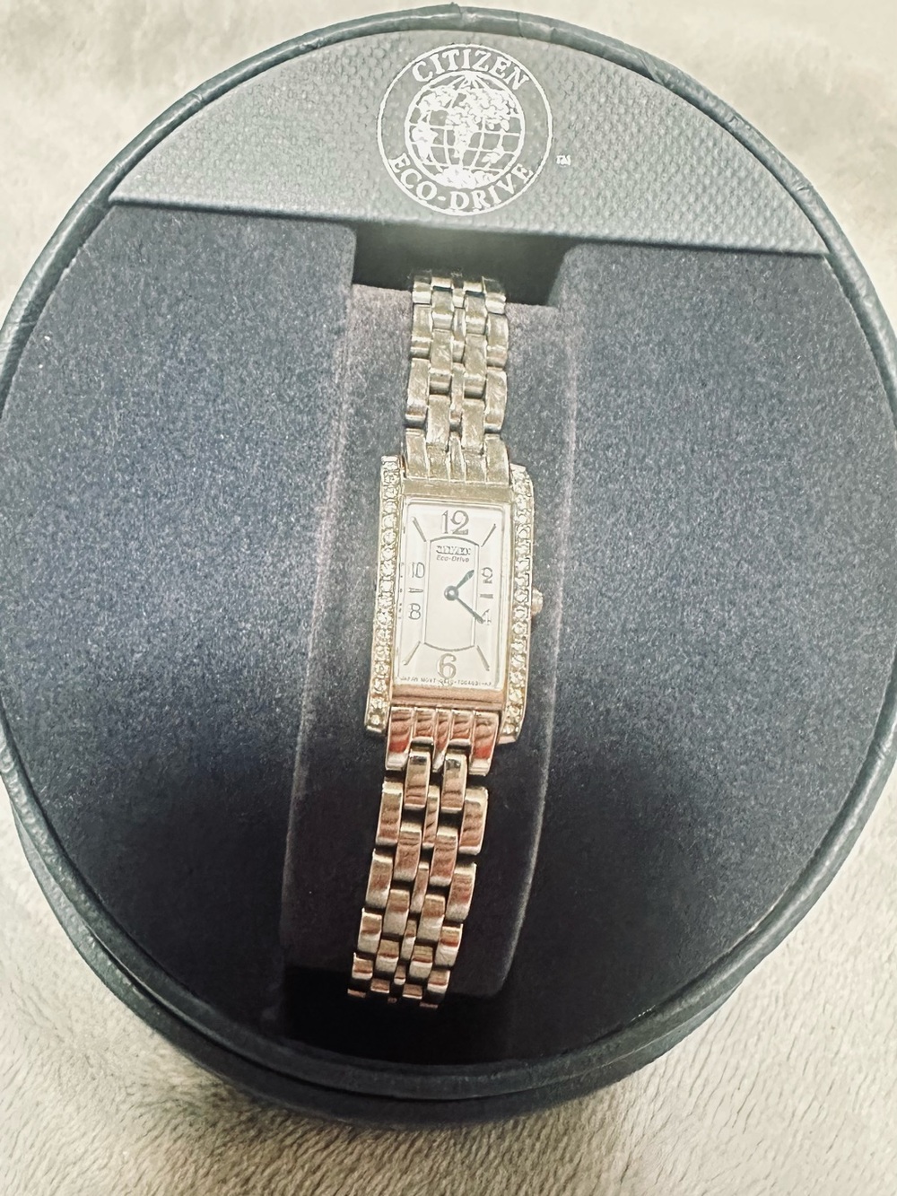Vintage Citizen Eco-Drive Ladies Crystal Rectangular Watch EG2280-51A (With Box)